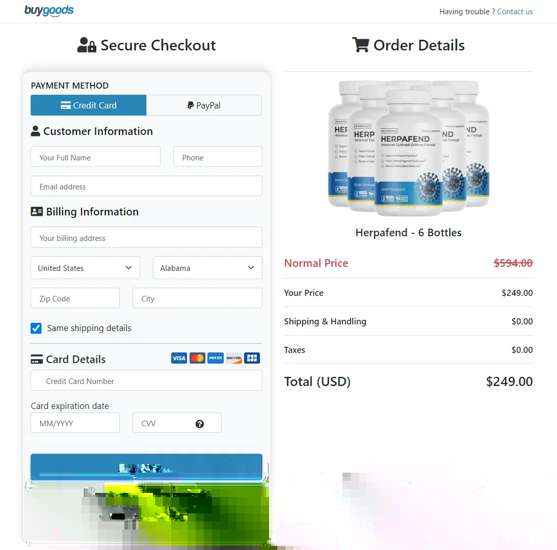 Herpafend order page